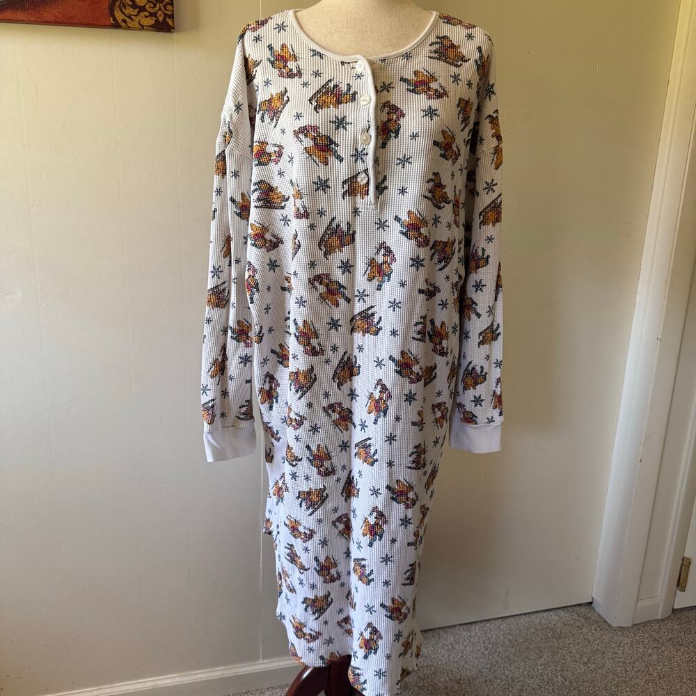 Disney Catalog Vintage 90s Waffle Knit Winnie The Pooh Pajama Night Shirt Dress